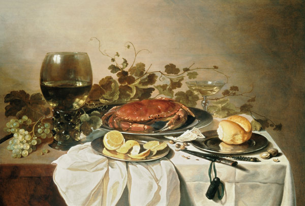 Breakfast still life with roemer and a crab od Pieter Claesz