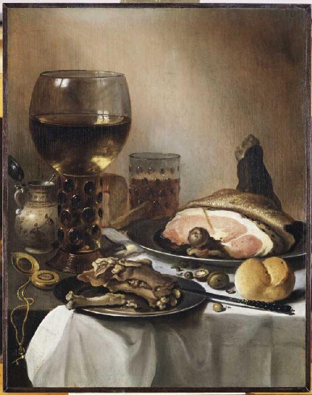 Stillleben mit einem Römer, Schinken, Fleisch und einer goldenen Taschenuhr od Pieter Claesz