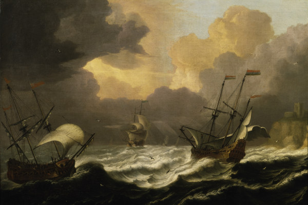 P.Coopse, Stormy sea and three ships od Pieter Coopse