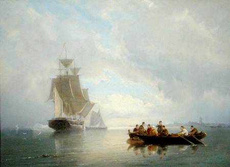 A Ship Becalmed and a Rowing Boat od Pieter Cornelis Dommersen