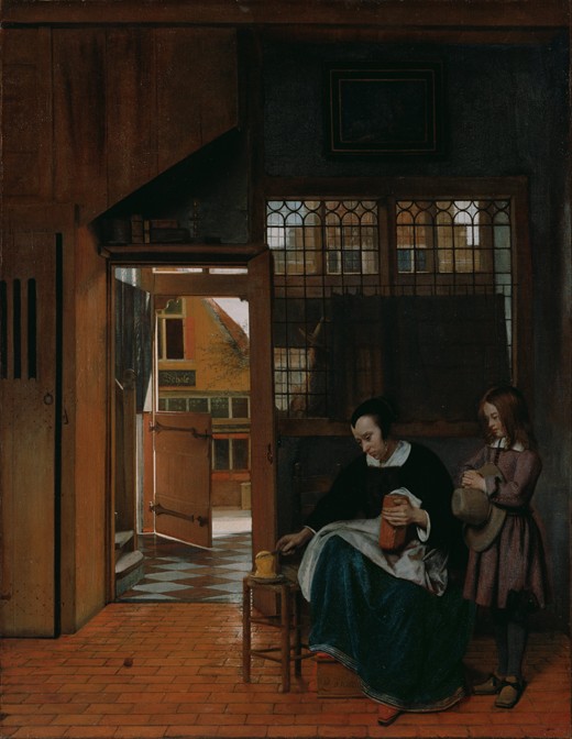 A Woman Preparing Bread and Butter for a Boy od Pieter de Hooch