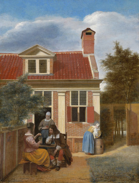 A company in the courtyard behind a house od Pieter de Hooch