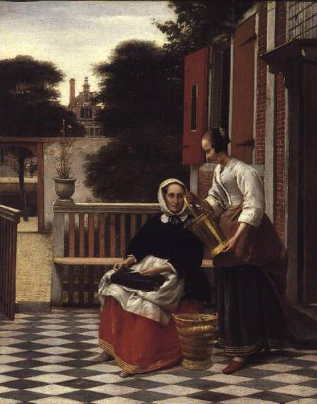 Woman and Maid with a pail in a courtyard od Pieter de Hooch