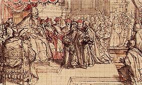 Otto sent when imperial by Wittelsbach in front of pope Hadrian IV. od Pieter de Witte