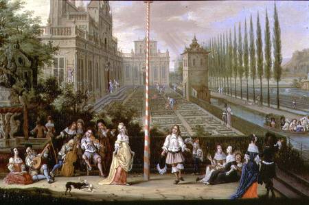 Detail of elegant figures playing musical instruments around a maypole  (detail of 82407) od Pieter Gysels