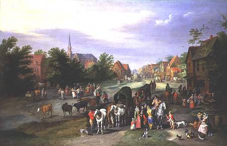 Travellers resting at a village od Pieter Gysels