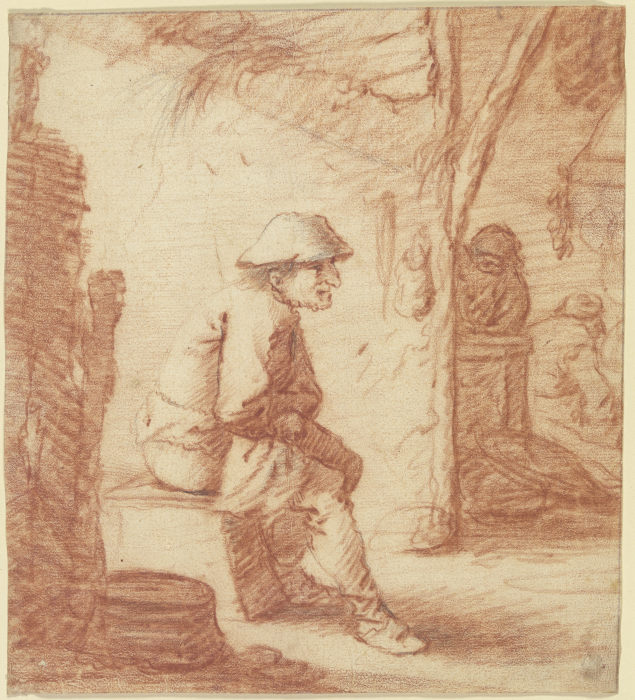 Sitzender Mann, Aussicht auf Küche mit zwei Figuren od Pieter Jansz. Quast