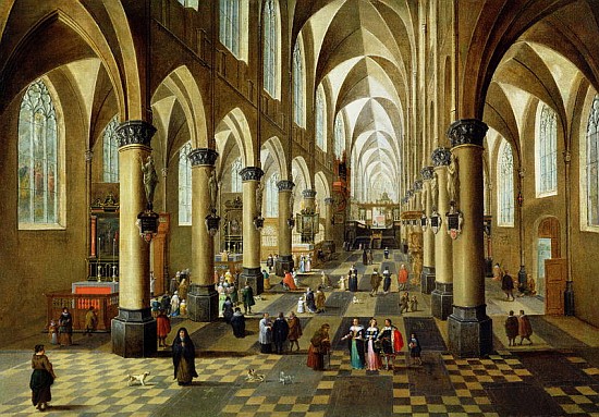 Figures gathered in a Church Interior, 17th century od Pieter the Younger Neeffs