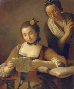 Junge und alte Frau beim Lesen eines Briefes. od Pietro Antonio Conte Rotari