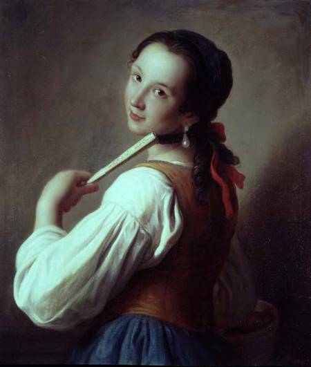 Young Girl wearing a pearl earring od Pietro Antonio Conte Rotari