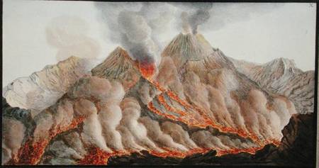 Crater of Mount Vesuvius from an original drawing executed at the scene in 1756, plate 10 from 'Camp od Pietro Fabris