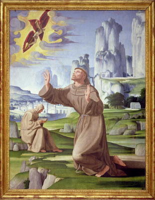 St. Francis Receiving the Stigmata (tempera on panel) (see also 59263) od Pietro Francione
