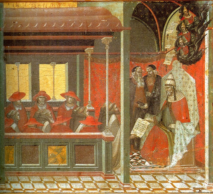 Pope John XXII Approving the Carmelite Rule (Predella panel) od Pietro Lorenzetti