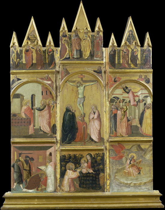 Crucifixion, Virgin and Child, Deacon and Scenes from the Legends of Saints Matthew and John the Eva od Pietro Lorenzetti