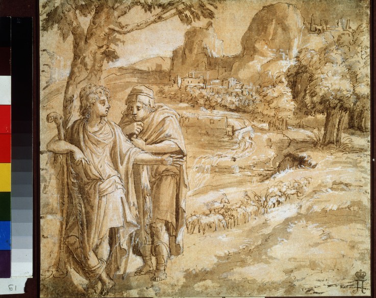 Shepherd and piligrim in a landscape od Pirro Ligorio