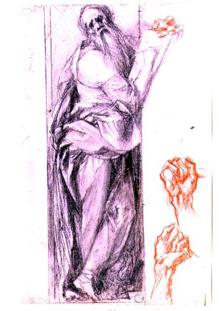 Study of St. John the Evangelist and two studies of fists (black and red chalk) od Pontormo,Jacopo Carucci da