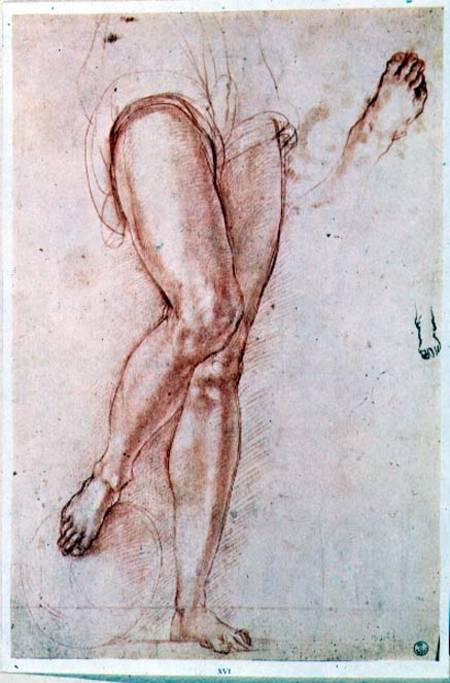 Study of a pair of legs and two feet for a figure of St. Michael (red chalk with pen & ink) od Pontormo,Jacopo Carucci da