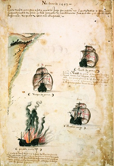 Departure of Vasco da Gama (c.1469-1524) in 1497, from ''Libro das Armadas'' od Portuguese School