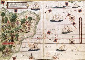 Brazil from the 'Miller Atlas' by Pedro Reinel, c.1519 (see 199955 for detail)