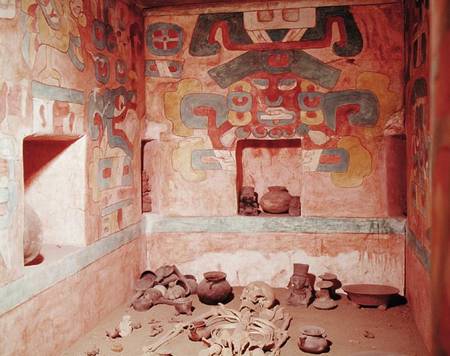 Reconstruction of Tomb 104 from Monte Alban, containing a skeleton od Pre-Columbian