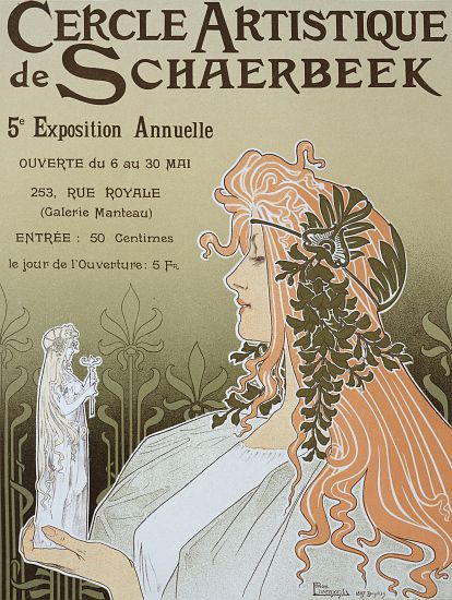 Reproduction of a poster advertising 'Schaerbeek's Artistic Circle, the Fifth Annual Exhibition', Ga od Privat Livemont