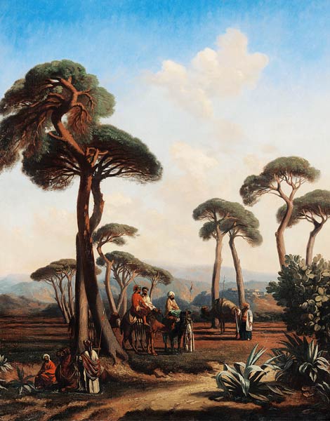 Arabs and Camels in Wooded Landscape od Prosper Marilhat