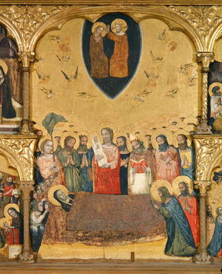 Polyptych of the Dormition of the Virgin, detail of the Dormition and Coronation (tempera on panel) od Pseudo Jacopino  di Francesco