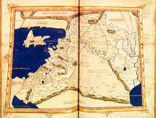 Ms Lat 463 f.111v-112r Map of Phoenicia, Mesopotamia and Babylon (vellum) od Ptolemy