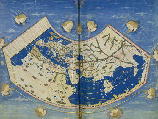 Ms Lat 463 Fol.75v-76r Map of the World with the Twelve Winds (vellum) od Ptolemy