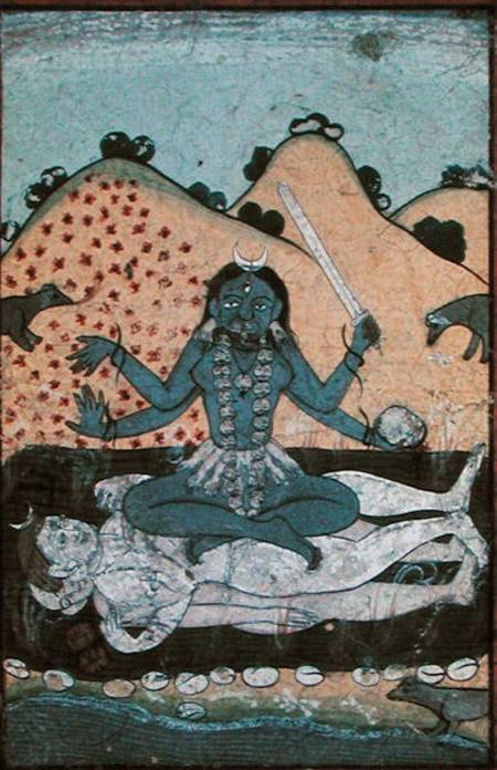 The Goddess Kali seated in intercourse with the double corpse of Shiva, 19th century, Punjab od Punjabi School