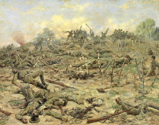 The Russian Infantry Attacking the German Entrenchments, 1918 (oil on canvas) od Pyotr Pavlovich Karyagin