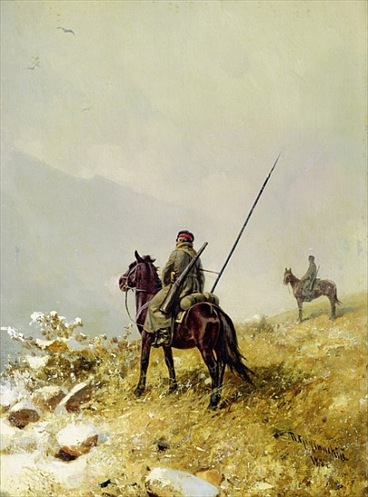 The Patrol, 1887 (oil on cardboard) od Pyotr Nikolayevich Grusinsky