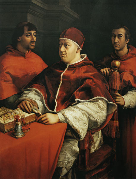 Portrait Leos X. with the cardinals Giulio de 'Medici and Luigi de' Rossi od (Raffael) Raffaello Santi