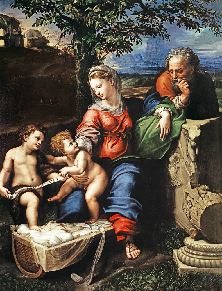 Holy family with St. John (by Raffael and Giulio Romano) od (Raffael) Raffaello Santi