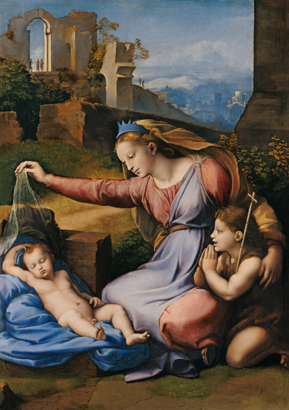 Madonna with sleeping child and St. of Johannes (Madonna with the diadem) od (Raffael) Raffaello Santi