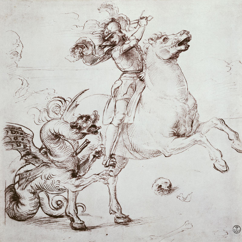 St. George and the Dragon (pen & ink on paper) od (Raffael) Raffaello Santi