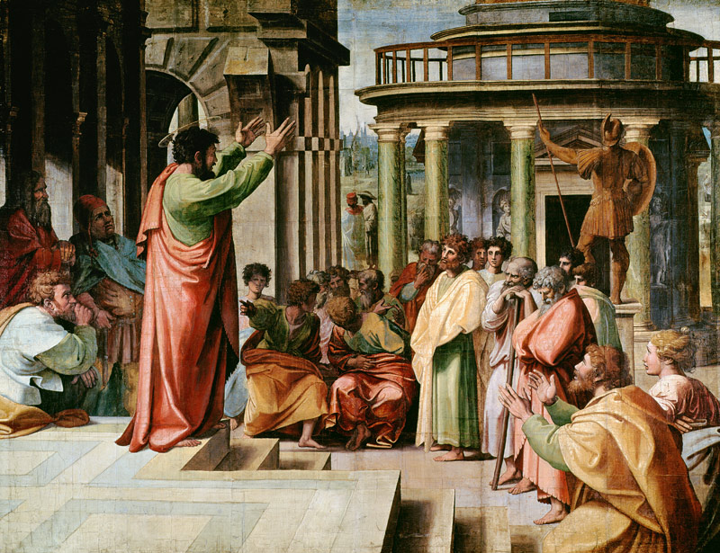 St. Paul Preaching at Athens (cartoon for the Sistine Chapel) (PRE RESTORATION) od (Raffael) Raffaello Santi