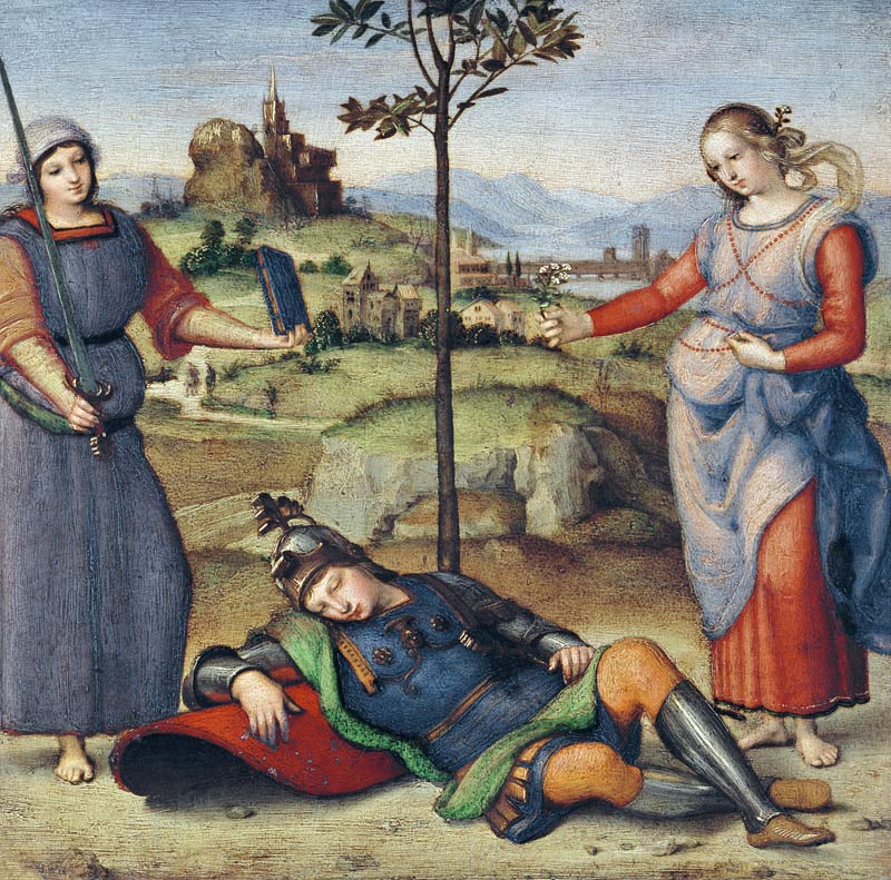 Vision of a Knight, c.1504 (oil on poplar) od (Raffael) Raffaello Santi
