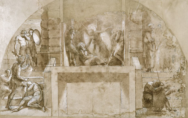 Compositional study for 'The Liberation of St. Peter' in the Stanza d'Eliodoro in the Vatican (pen & od (Raffael) Raffaello Santi