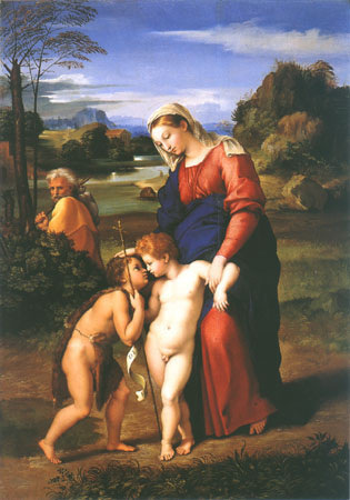 Holy Family with St. Johannes (Madonna del Passeggio) od (Raffael) Raffaello Santi