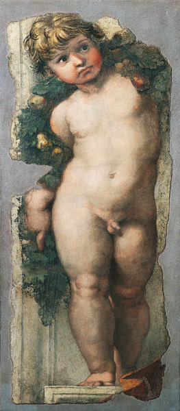 Putto with Festoon (fresco fragment) od (Raffael) Raffaello Santi