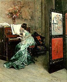 Lady at the piano playing od Raimundo de Madrazo