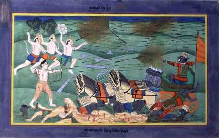 The Battle of Lanka (Ceylon), between Rama and Ravana, King of the Rakshasas, from the 'Ramayana' od Rajasthani School