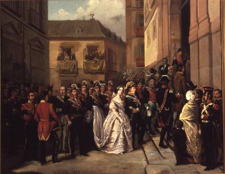 Isabella II of Spain (1830-1904) and her husband Francisco de Assisi visiting the Church of Santa Ma od Ramon Soldevilla Trepat