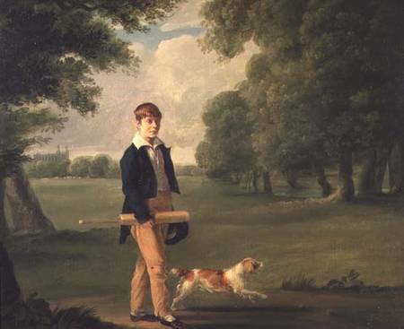 Young Man with a Cricket Bat Walking a Spaniel in the Grounds of Eton College od Ramsey Richard Reinagle