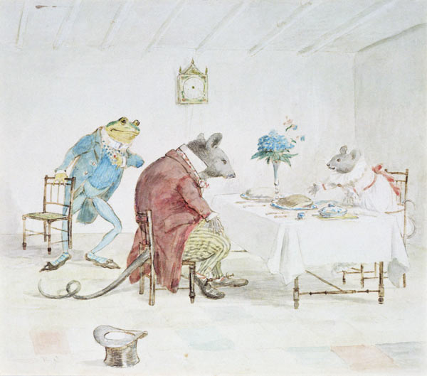 ''Pray, Miss Mouse, will you give us some beer'', illustration from ''A Frog He Would A-Wooing Go'' od Randolph Caldecott