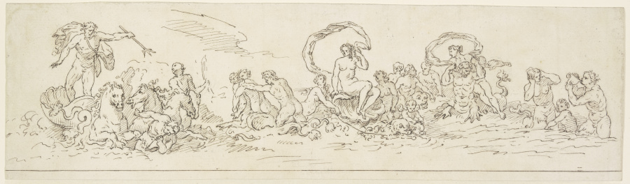 Triumphzug des Neptun, mit Meeresgöttern und Nereiden auf Delphinen od Raymond La Fage