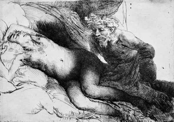 Antiope und Jupiter od Rembrandt van Rijn