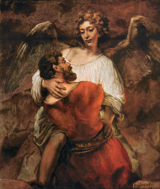 Jakob's fight with the angel od Rembrandt van Rijn