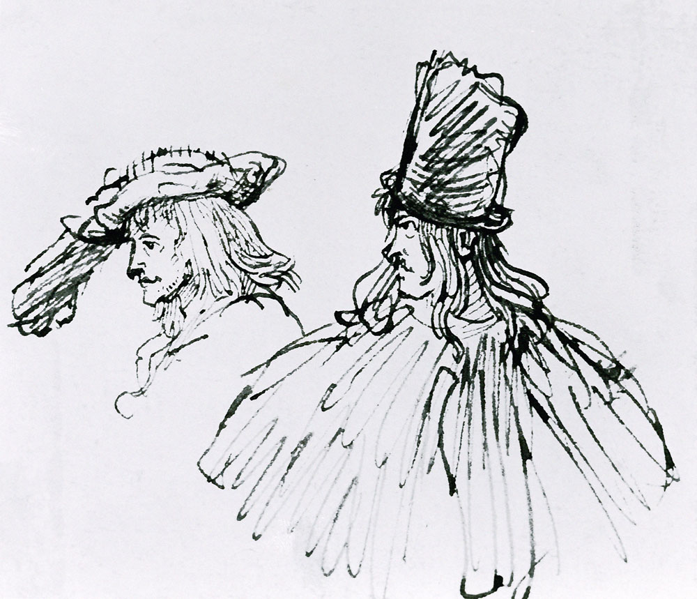 Two Actors (pens & ink wash on paper) od Rembrandt van Rijn